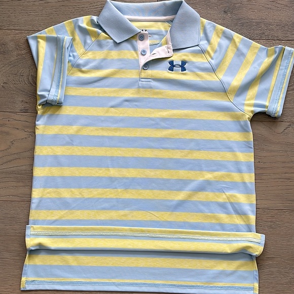Youth Under Armour HeatGear Blue and Yellow Striped Golf Shirt-Y Large - Picture 6 of 9